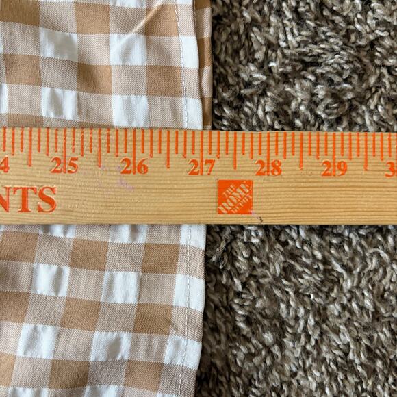 Moon River Gingham Plaid Dress M Tan Puff Sleeve Ruffle Prairie Cottagecore NWT - Picture 7 of 8